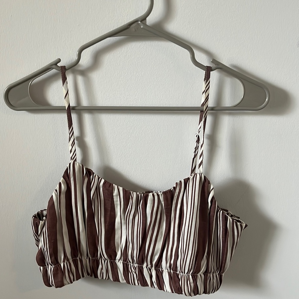 Stylish linen brown and cream stripped crop top